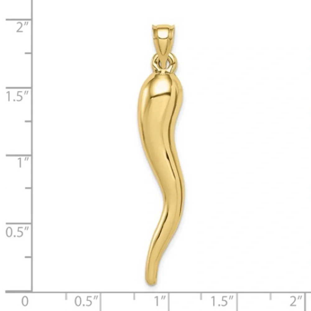 10K Yellow Gold Hollow Italian Horn Pendant – Polished 3D Cornicello Charm